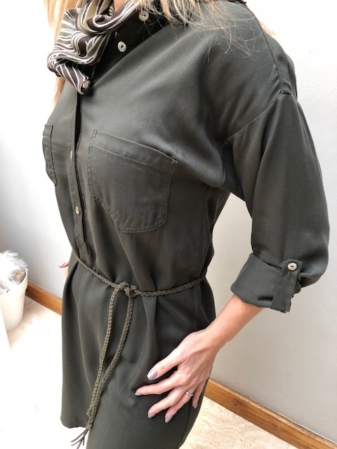 2018 Winter Shirtdress Green twill belted & scarf