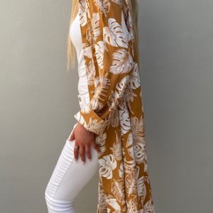 Shirtdress Tan & White Leaf print