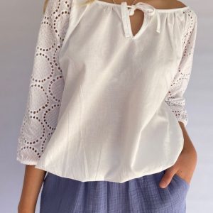 White Cotton Anglaise Peasant Blouse